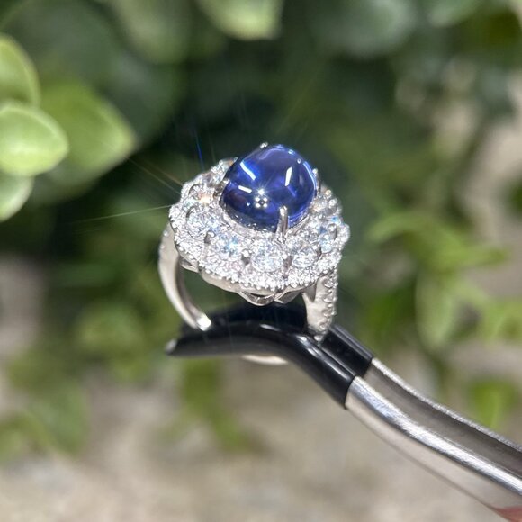 925 Silver Cabuchon Sparkling Flower Ring - Picture 7 of 12